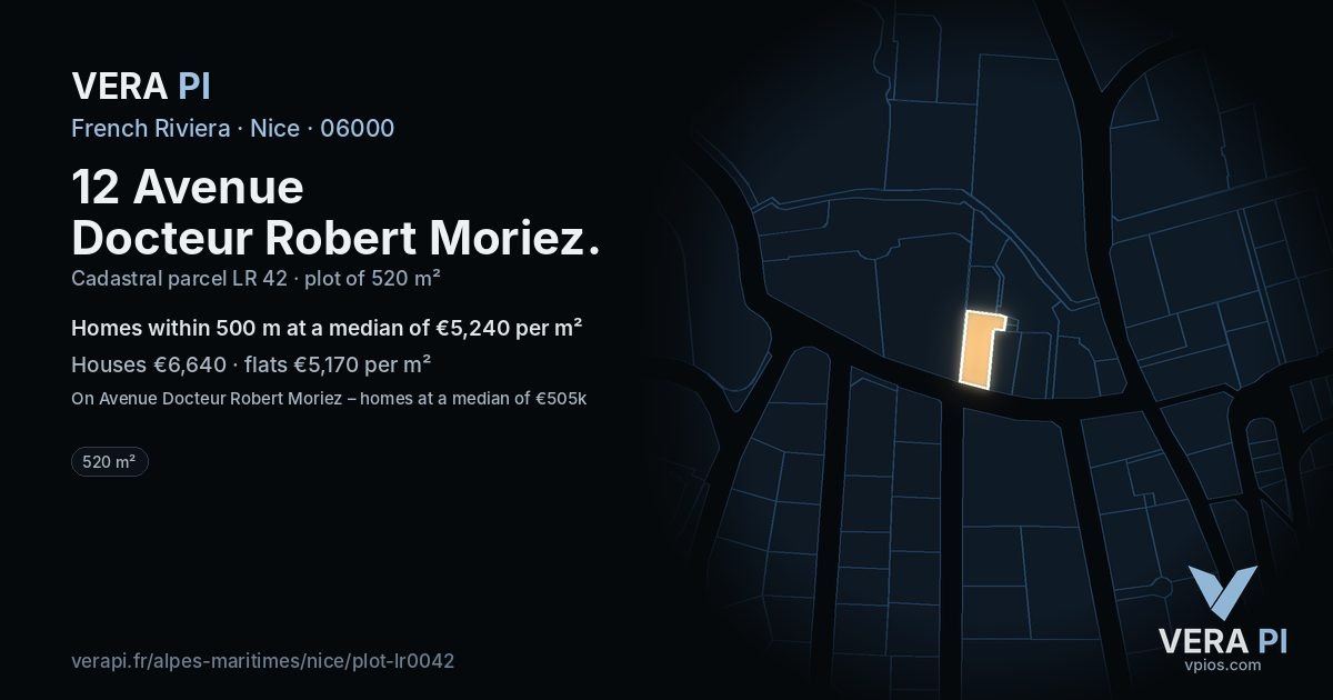 12 Avenue Docteur Robert Moriez, Nice at night – the plot lit, the parcels around coloured by the prices near them