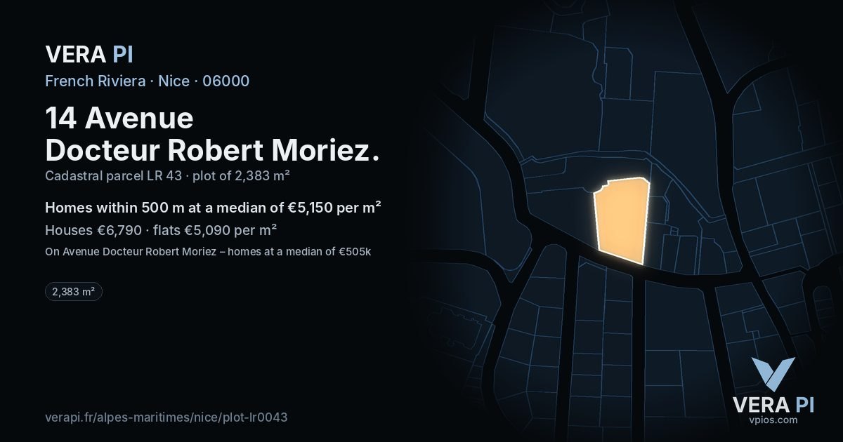 14 Avenue Docteur Robert Moriez, Nice at night – the plot lit, the parcels around coloured by the prices near them