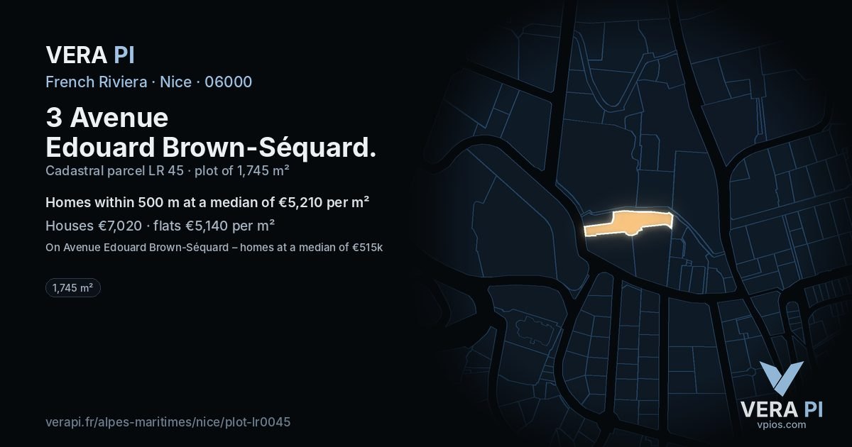 3 Avenue Edouard Brown-Séquard, Nice at night – the plot lit, the parcels around coloured by the prices near them