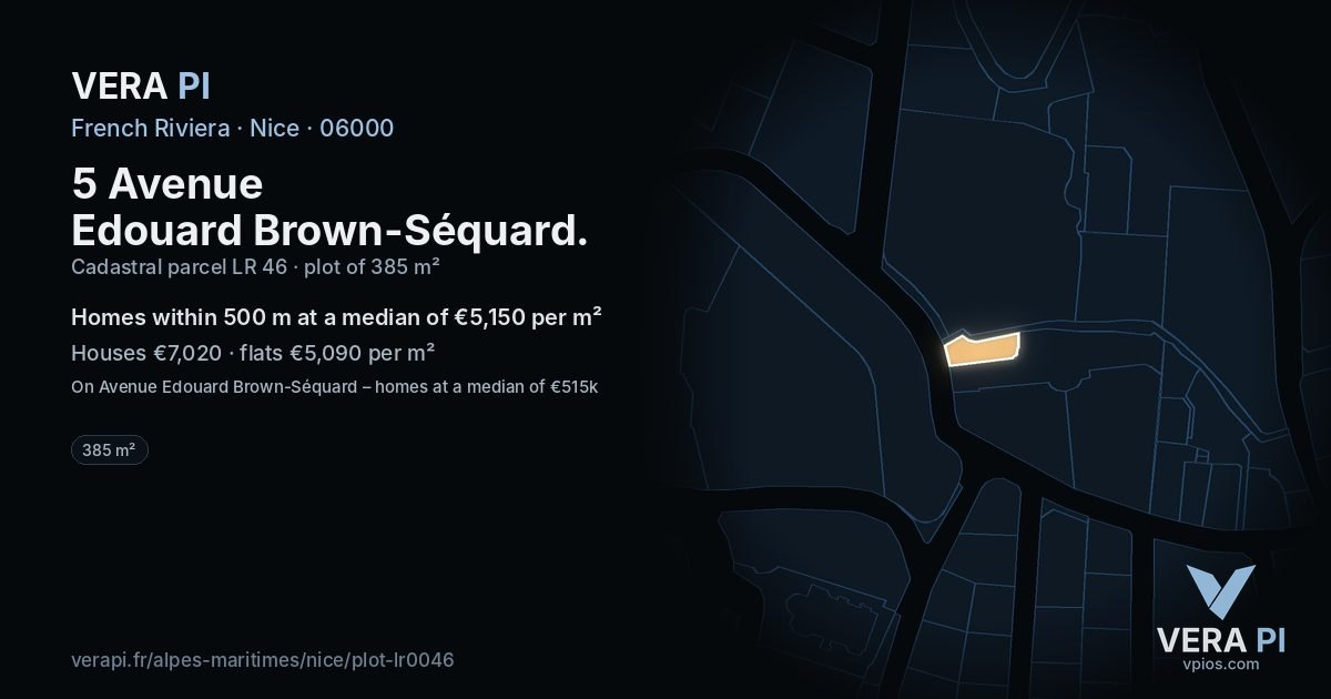 5 Avenue Edouard Brown-Séquard, Nice at night – the plot lit, the parcels around coloured by the prices near them