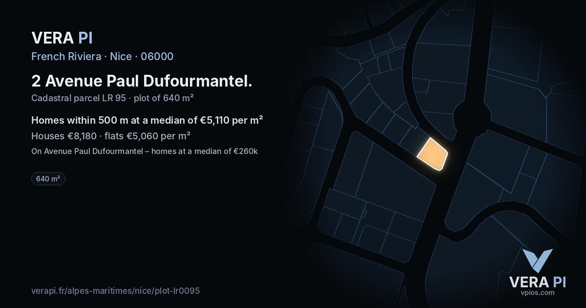 2 Avenue Paul Dufourmantel, Nice at night – the plot lit, the parcels around coloured by the prices near them