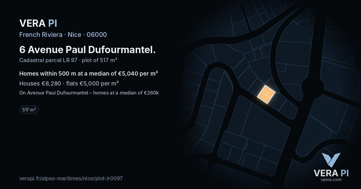 6 Avenue Paul Dufourmantel, Nice at night – the plot lit, the parcels around coloured by the prices near them