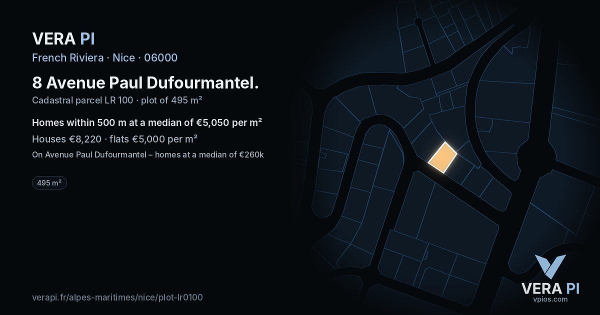 8 Avenue Paul Dufourmantel, Nice at night – the plot lit, the parcels around coloured by the prices near them