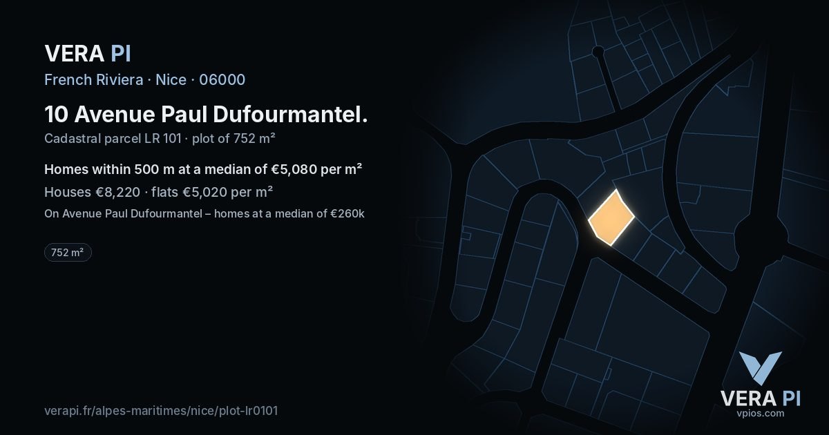 10 Avenue Paul Dufourmantel, Nice at night – the plot lit, the parcels around coloured by the prices near them