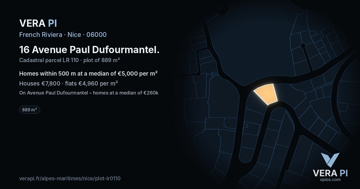 16 Avenue Paul Dufourmantel, Nice at night – the plot lit, the parcels around coloured by the prices near them