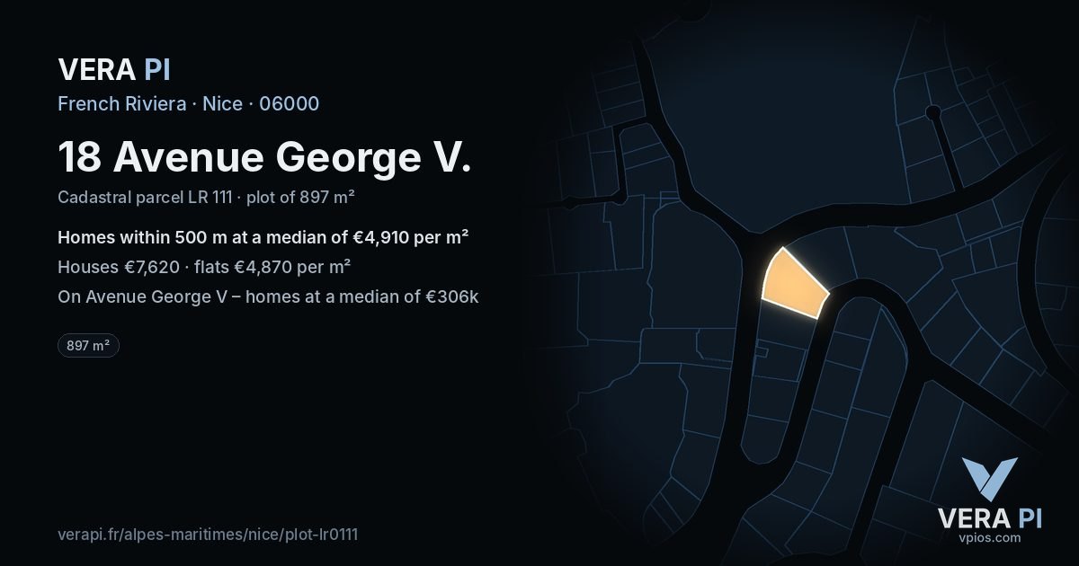 18 Avenue George V, Nice at night – the plot lit, the parcels around coloured by the prices near them