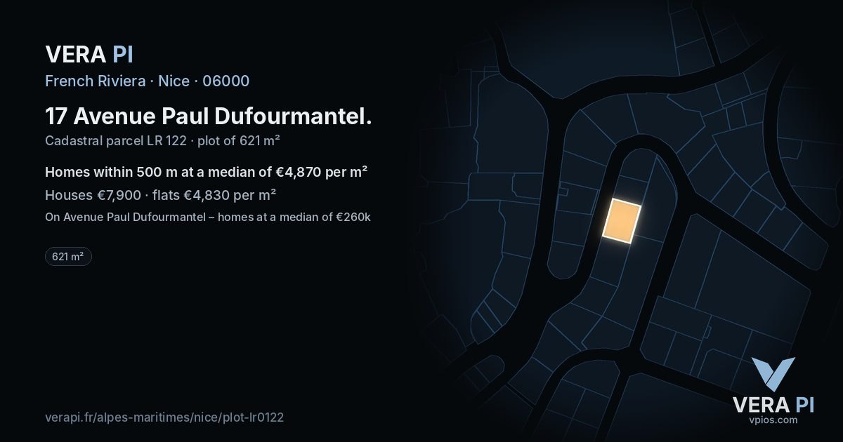 17 Avenue Paul Dufourmantel, Nice at night – the plot lit, the parcels around coloured by the prices near them