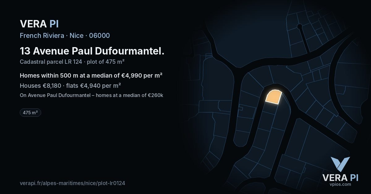13 Avenue Paul Dufourmantel, Nice at night – the plot lit, the parcels around coloured by the prices near them