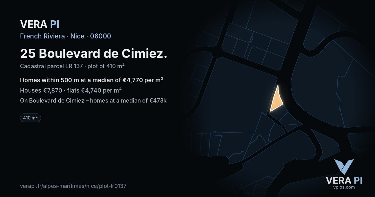 25 Boulevard de Cimiez, Nice at night – the plot lit, the parcels around coloured by the prices near them