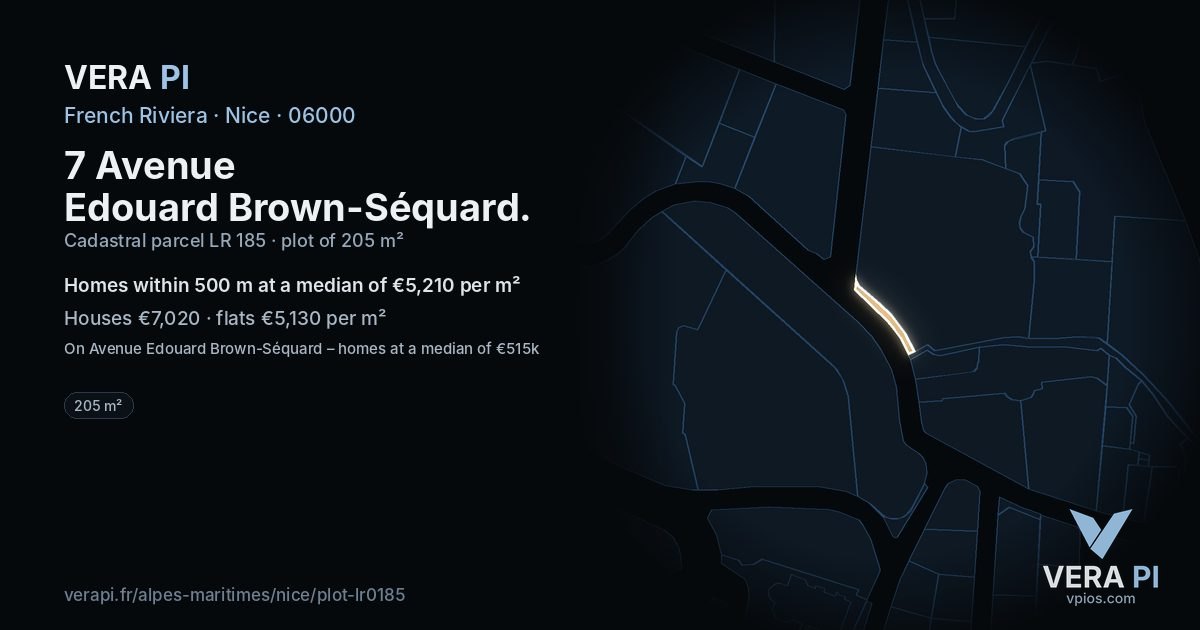 7 Avenue Edouard Brown-Séquard, Nice at night – the plot lit, the parcels around coloured by the prices near them