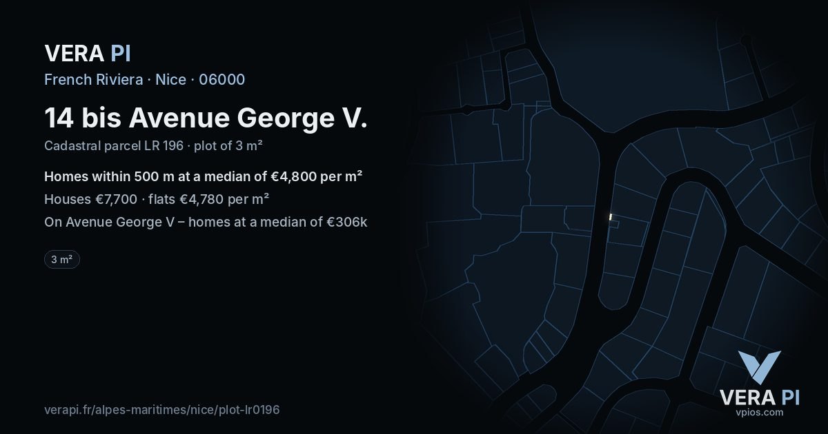 14 bis Avenue George V, Nice at night – the plot lit, the parcels around coloured by the prices near them