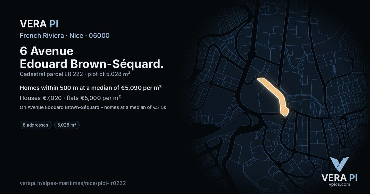 6 Avenue Edouard Brown-Séquard, Nice at night – the plot lit, the parcels around coloured by the prices near them