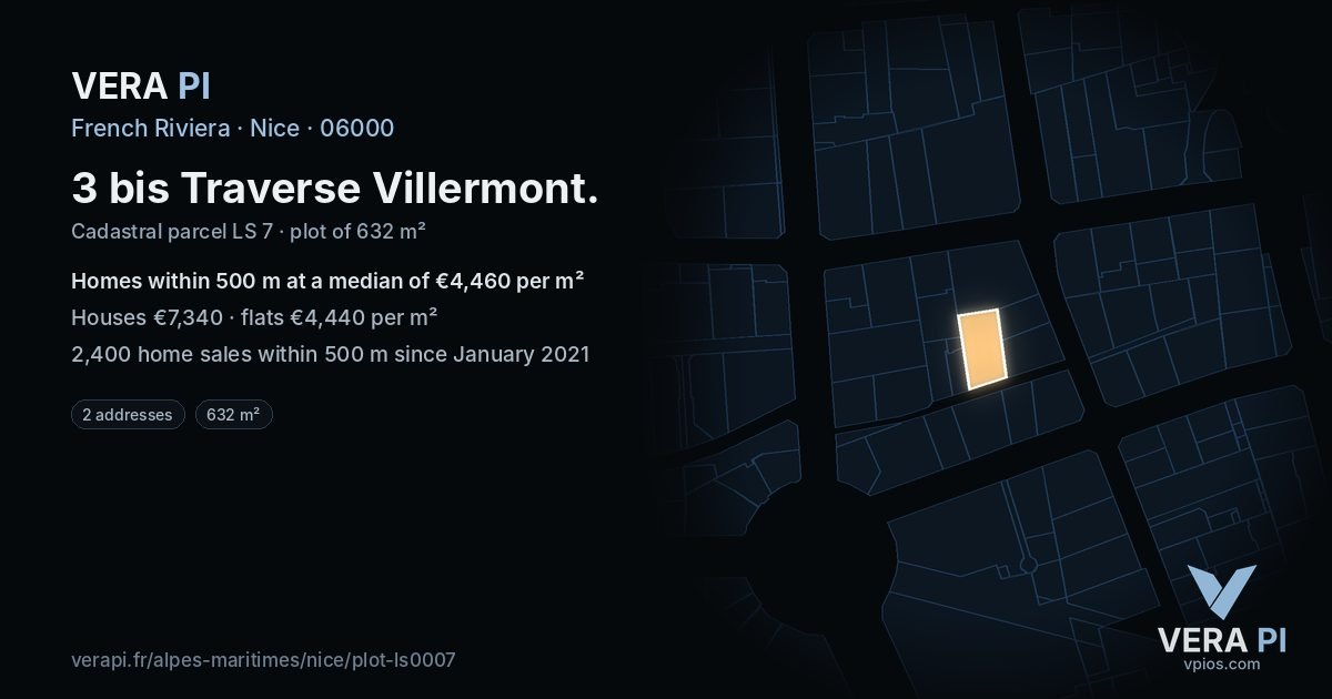 3 bis Traverse Villermont, Nice at night – the plot lit, the parcels around coloured by the prices near them