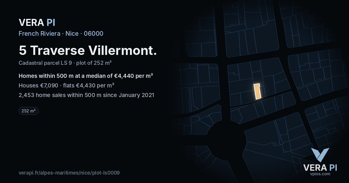 5 Traverse Villermont, Nice at night – the plot lit, the parcels around coloured by the prices near them