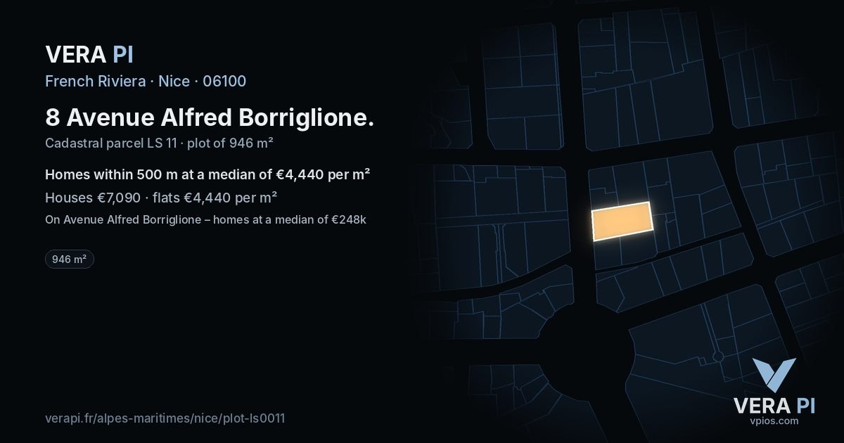 8 Avenue Alfred Borriglione, Nice at night – the plot lit, the parcels around coloured by the prices near them