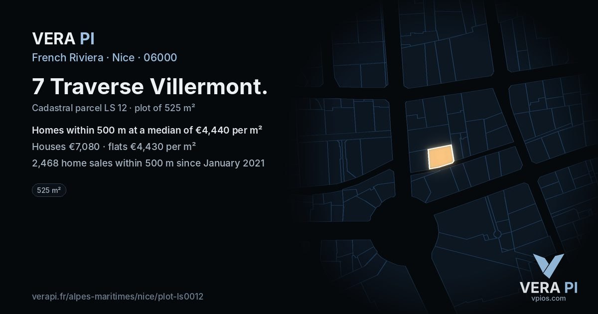 7 Traverse Villermont, Nice at night – the plot lit, the parcels around coloured by the prices near them