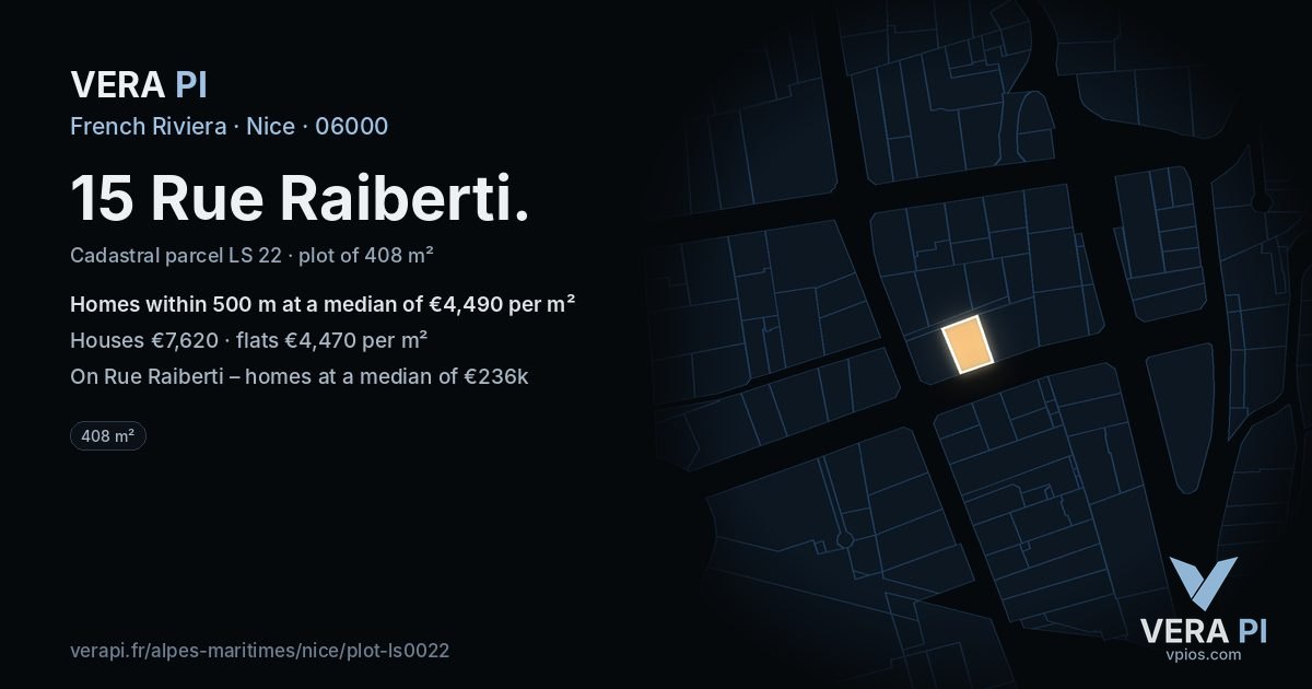 15 Rue Raiberti, Nice at night – the plot lit, the parcels around coloured by the prices near them