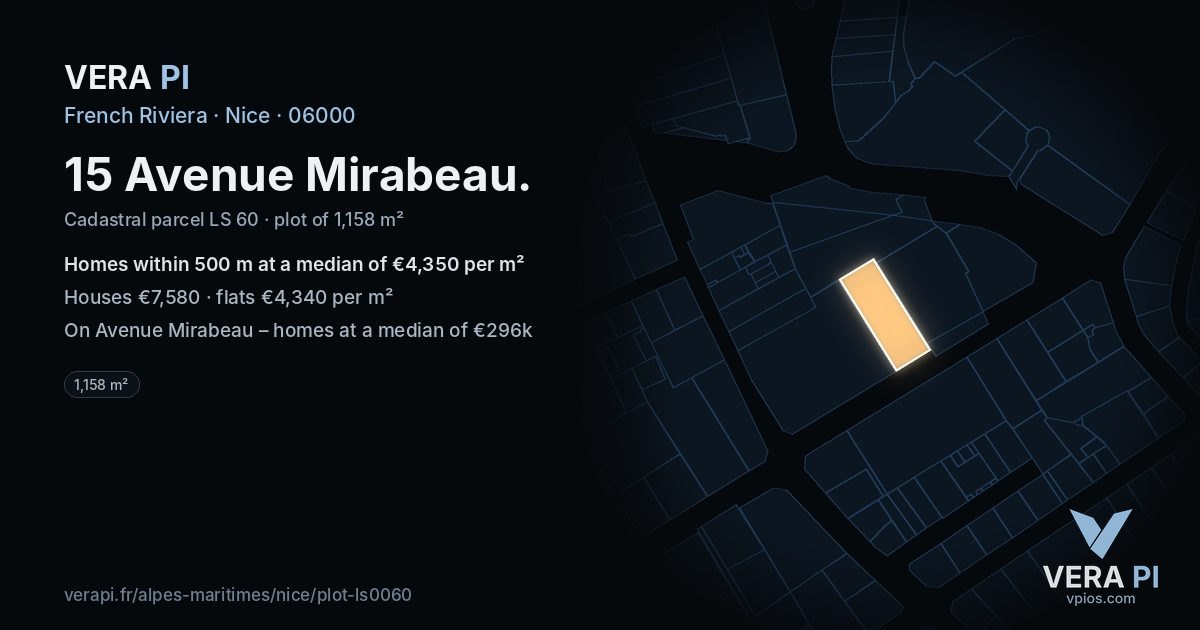 15 Avenue Mirabeau, Nice at night – the plot lit, the parcels around coloured by the prices near them