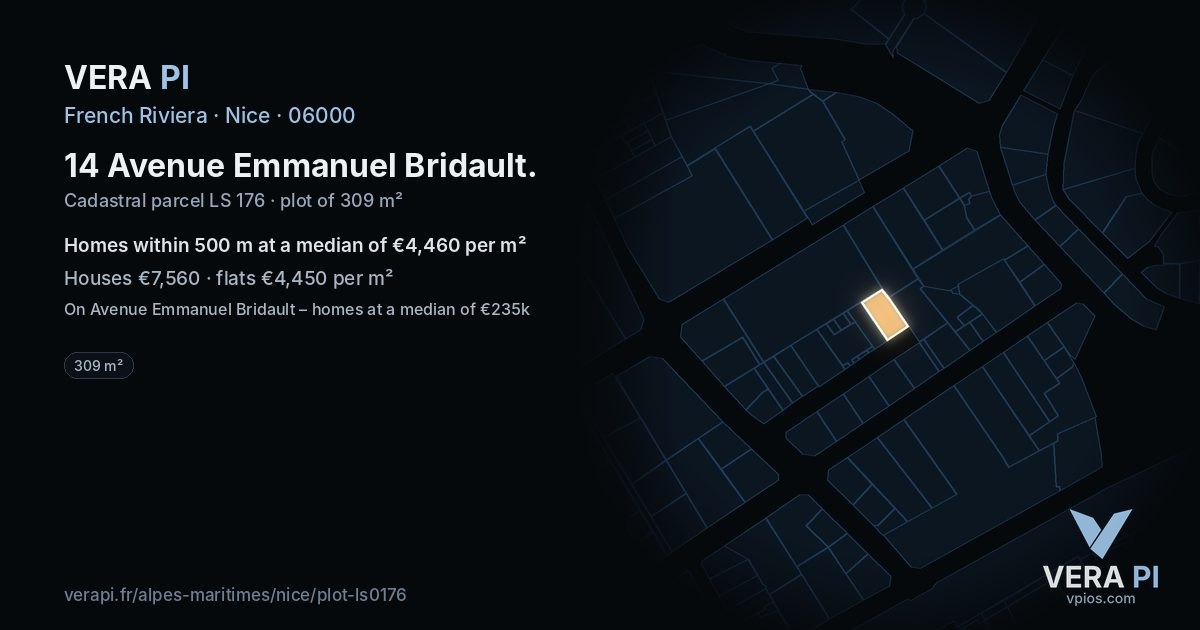 14 Avenue Emmanuel Bridault, Nice at night – the plot lit, the parcels around coloured by the prices near them