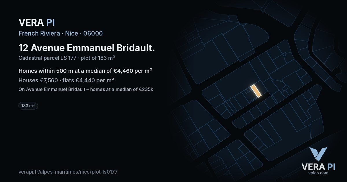 12 Avenue Emmanuel Bridault, Nice at night – the plot lit, the parcels around coloured by the prices near them