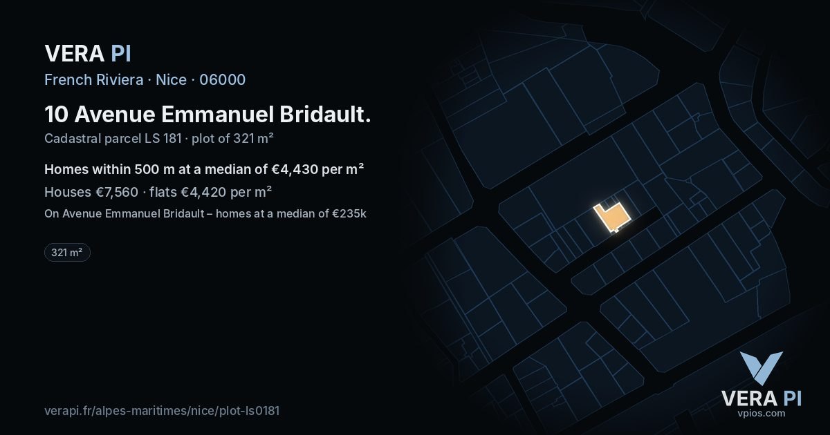 10 Avenue Emmanuel Bridault, Nice at night – the plot lit, the parcels around coloured by the prices near them