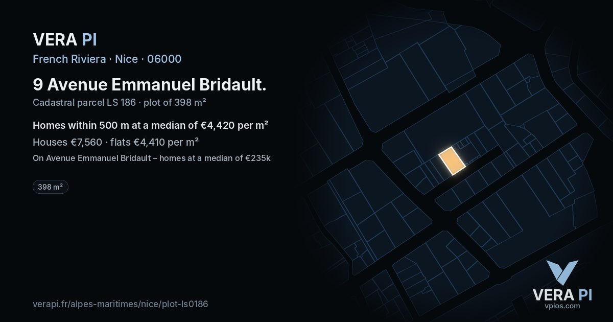 9 Avenue Emmanuel Bridault, Nice at night – the plot lit, the parcels around coloured by the prices near them