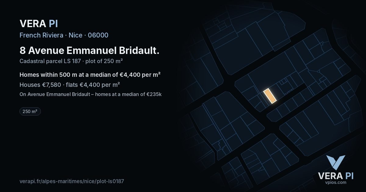 8 Avenue Emmanuel Bridault, Nice at night – the plot lit, the parcels around coloured by the prices near them