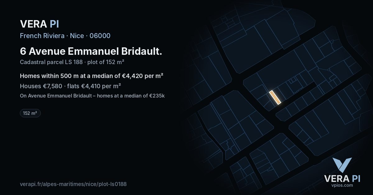 6 Avenue Emmanuel Bridault, Nice at night – the plot lit, the parcels around coloured by the prices near them