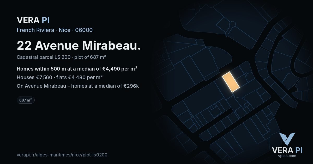 22 Avenue Mirabeau, Nice at night – the plot lit, the parcels around coloured by the prices near them