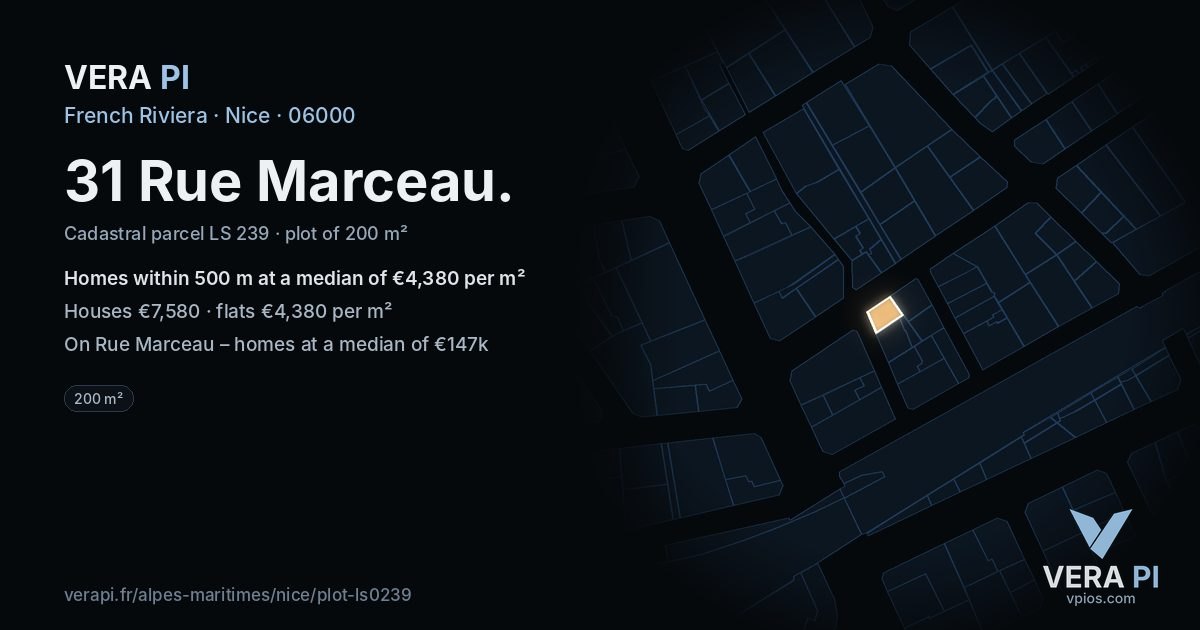 31 Rue Marceau, Nice at night – the plot lit, the parcels around coloured by the prices near them