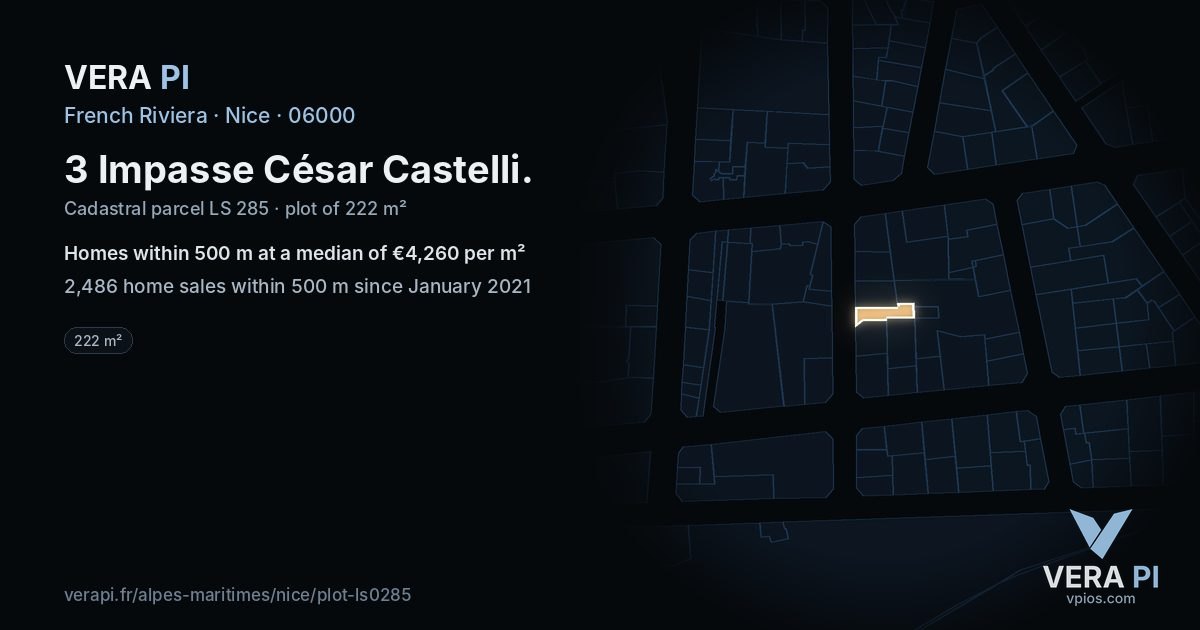 3 Impasse César Castelli, Nice at night – the plot lit, the parcels around coloured by the prices near them