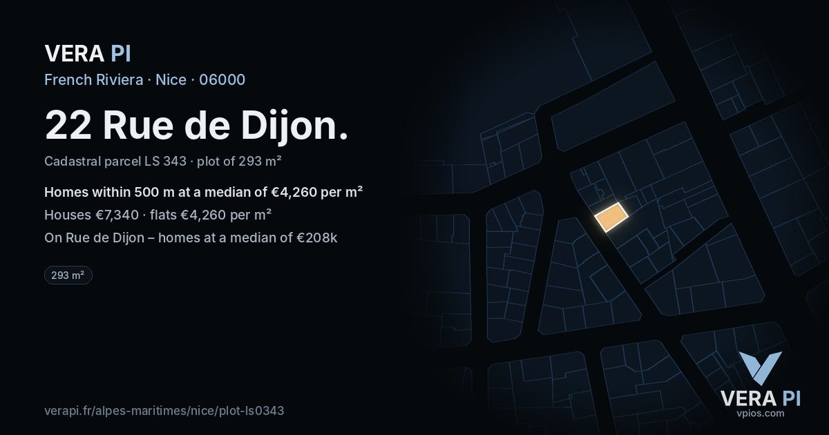 22 Rue de Dijon, Nice at night – the plot lit, the parcels around coloured by the prices near them