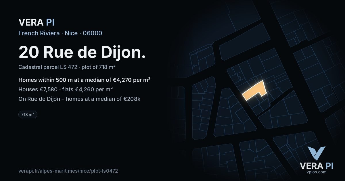 20 Rue de Dijon, Nice at night – the plot lit, the parcels around coloured by the prices near them