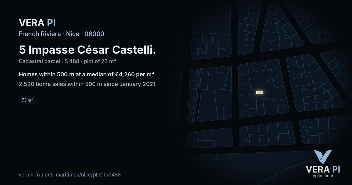 5 Impasse César Castelli, Nice at night – the plot lit, the parcels around coloured by the prices near them