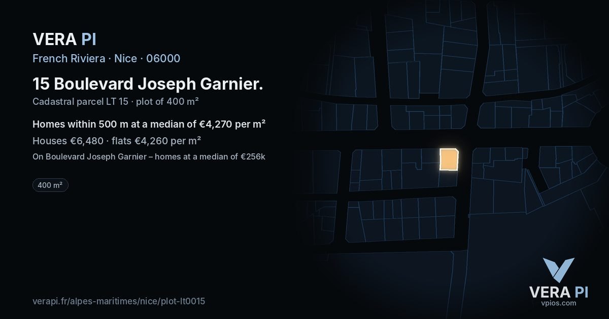 15 Boulevard Joseph Garnier, Nice at night – the plot lit, the parcels around coloured by the prices near them