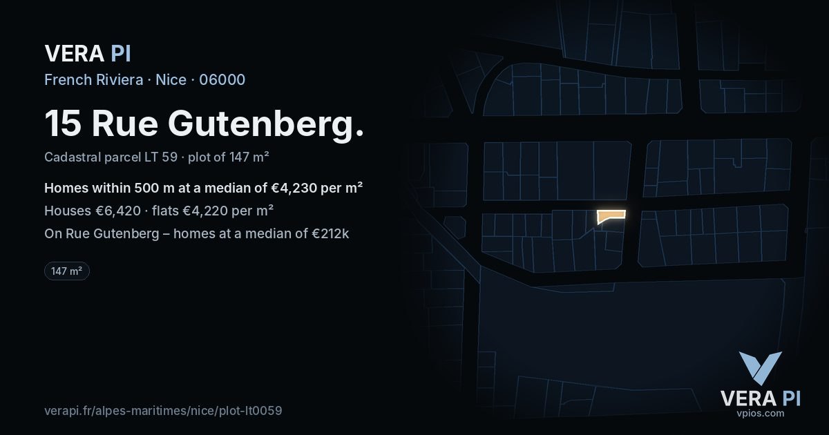 15 Rue Gutenberg, Nice at night – the plot lit, the parcels around coloured by the prices near them
