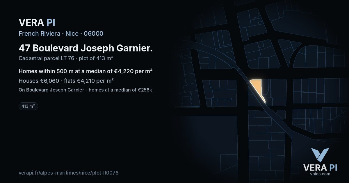 47 Boulevard Joseph Garnier, Nice at night – the plot lit, the parcels around coloured by the prices near them