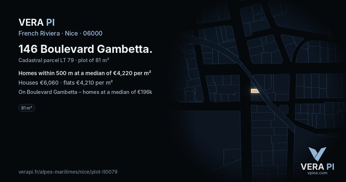 146 Boulevard Gambetta, Nice at night – the plot lit, the parcels around coloured by the prices near them
