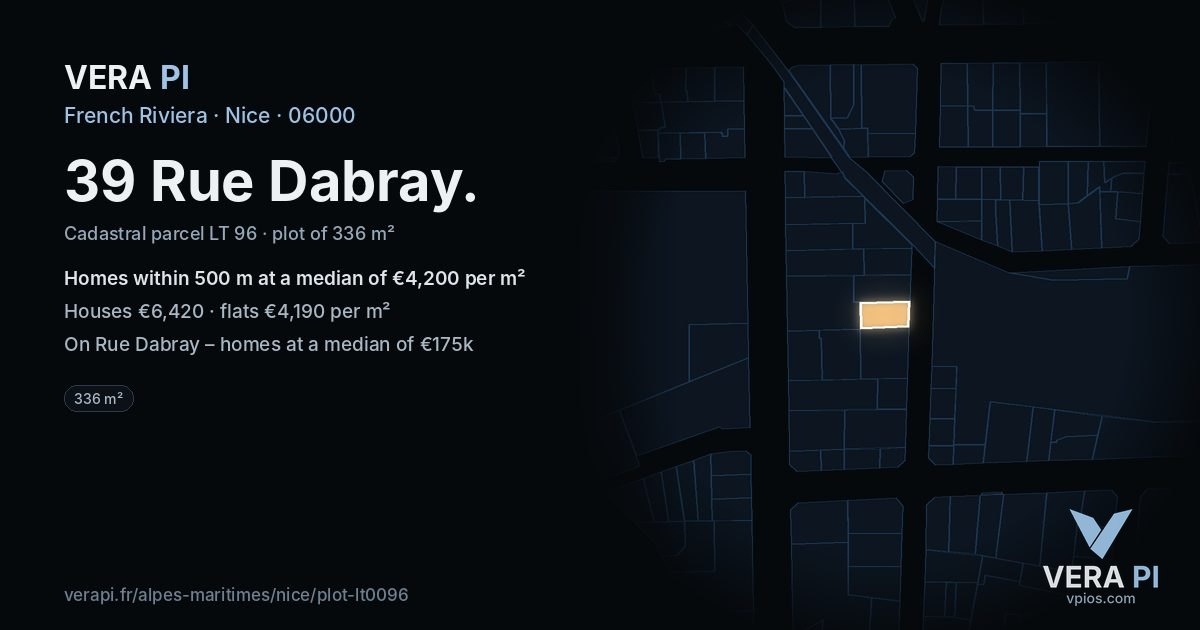 39 Rue Dabray, Nice at night – the plot lit, the parcels around coloured by the prices near them