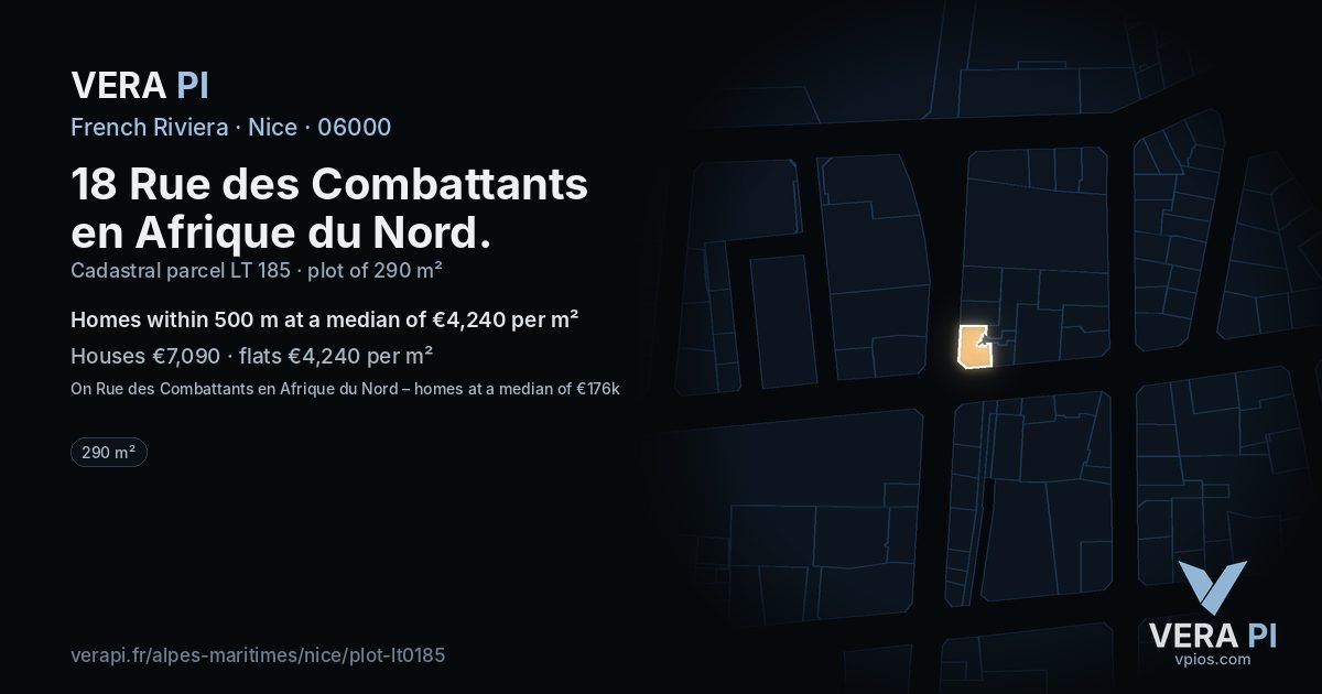 18 Rue des Combattants en Afrique du Nord, Nice at night – the plot lit, the parcels around coloured by the prices near them