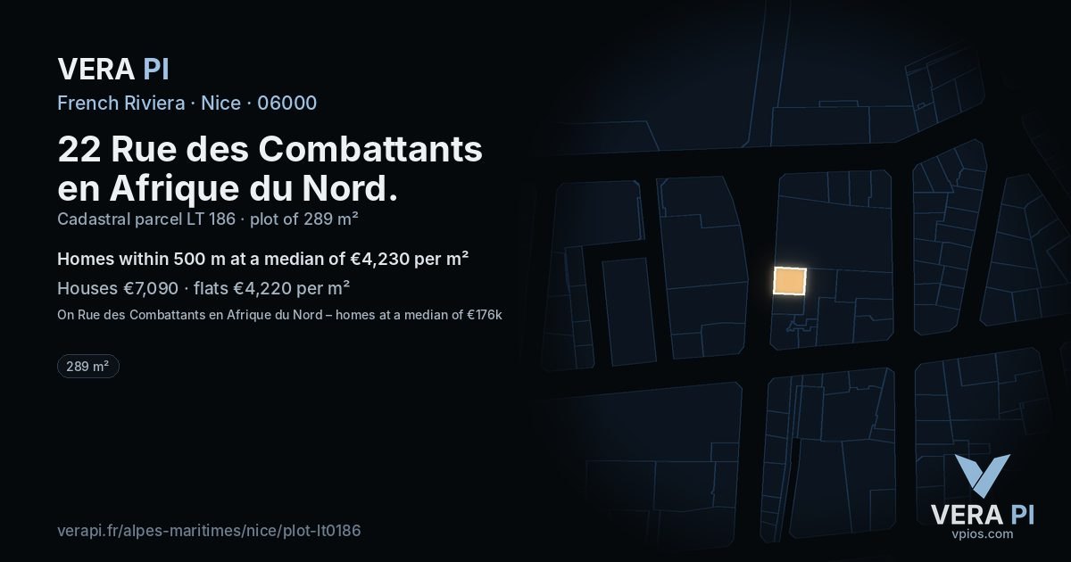 22 Rue des Combattants en Afrique du Nord, Nice at night – the plot lit, the parcels around coloured by the prices near them