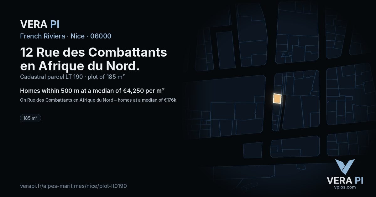 12 Rue des Combattants en Afrique du Nord, Nice at night – the plot lit, the parcels around coloured by the prices near them