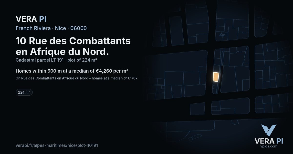 10 Rue des Combattants en Afrique du Nord, Nice at night – the plot lit, the parcels around coloured by the prices near them