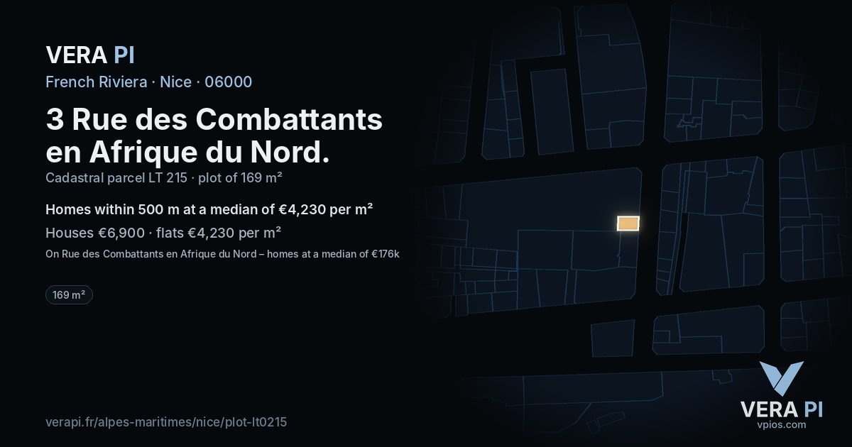 3 Rue des Combattants en Afrique du Nord, Nice at night – the plot lit, the parcels around coloured by the prices near them