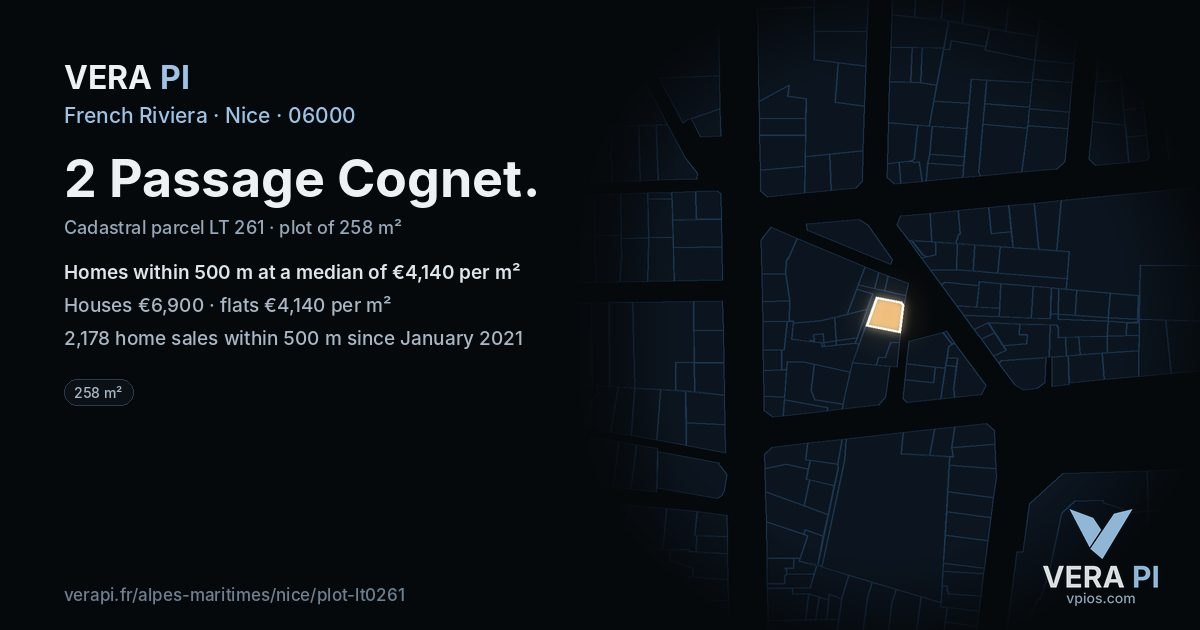 2 Passage Cognet, Nice at night – the plot lit, the parcels around coloured by the prices near them