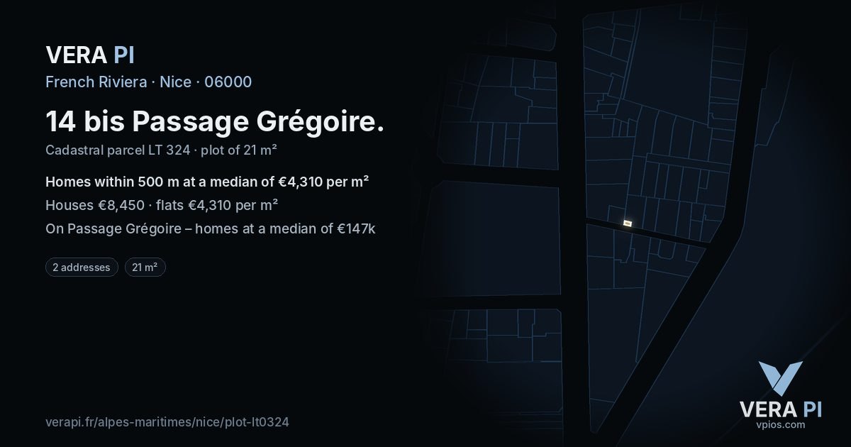 14 bis Passage Grégoire, Nice at night – the plot lit, the parcels around coloured by the prices near them