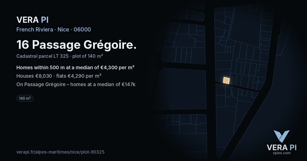 16 Passage Grégoire, Nice at night – the plot lit, the parcels around coloured by the prices near them