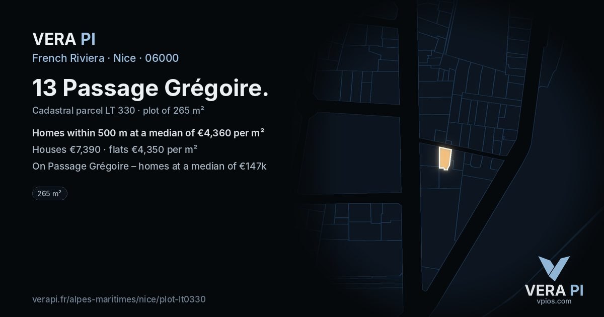 13 Passage Grégoire, Nice at night – the plot lit, the parcels around coloured by the prices near them