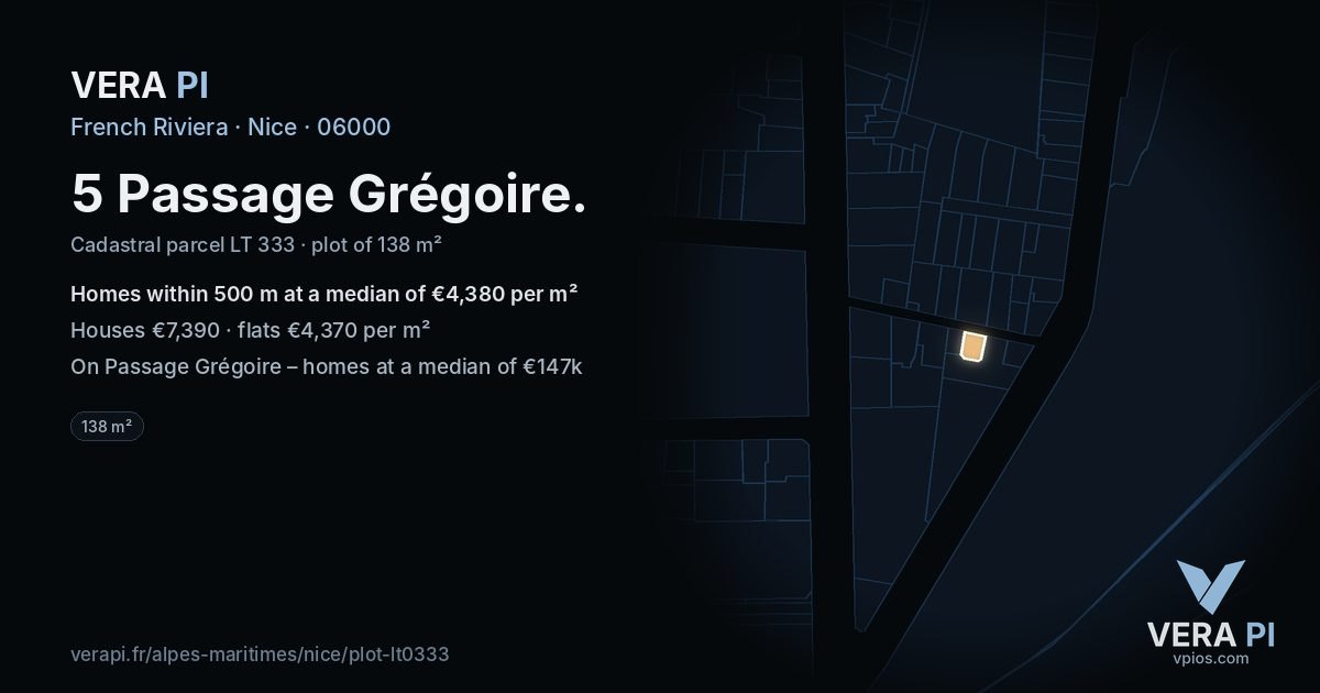 5 Passage Grégoire, Nice at night – the plot lit, the parcels around coloured by the prices near them
