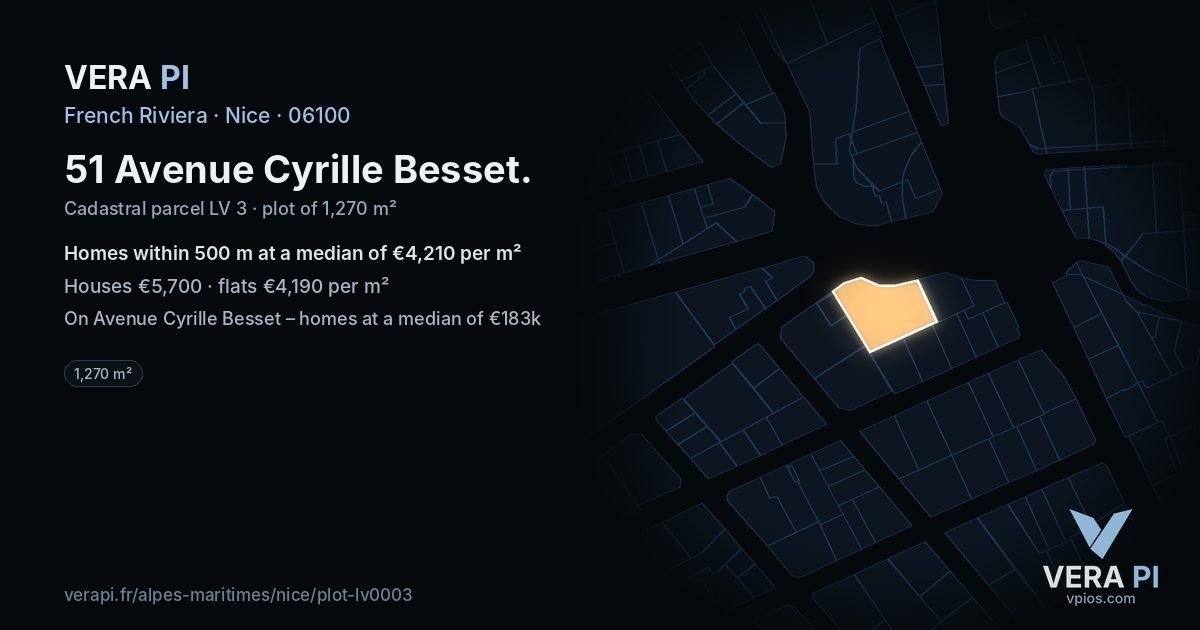 51 Avenue Cyrille Besset, Nice at night – the plot lit, the parcels around coloured by the prices near them
